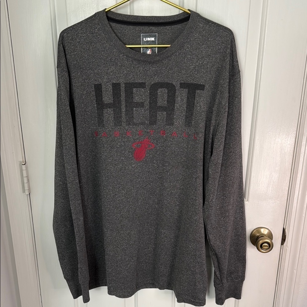 Unk Gray Crewneck Mens Shirt with Heat Design, Miami Heat Basketball